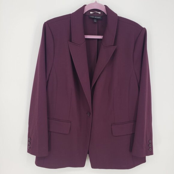Lane Bryant One Button Blazer Suit Jacket 22P Womens Stretch Career Burgundy - Picture 1 of 8